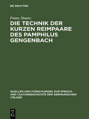 cover image of Die Technik der kurzen Reimpaare des Pamphilus Gengenbach